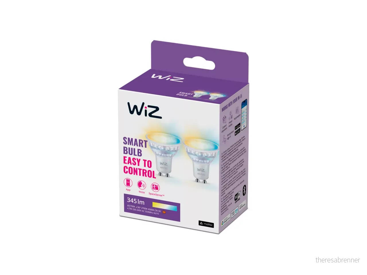 WiZ GU10 50W PAR16 Justerbar Hvit (2-pakning) – Smarte WiFi Spots v:2987336