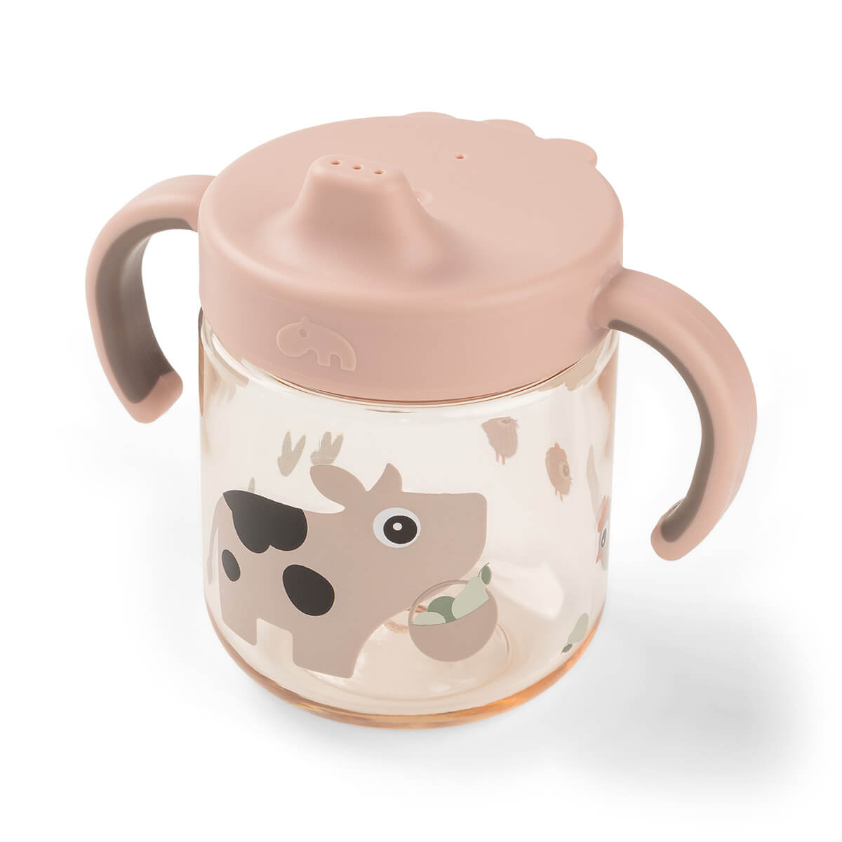 Done by Deer – Learning spout cup 2-handle Tiny farm – Powder – Ø 7,5 x H 11 cm v:4644510
