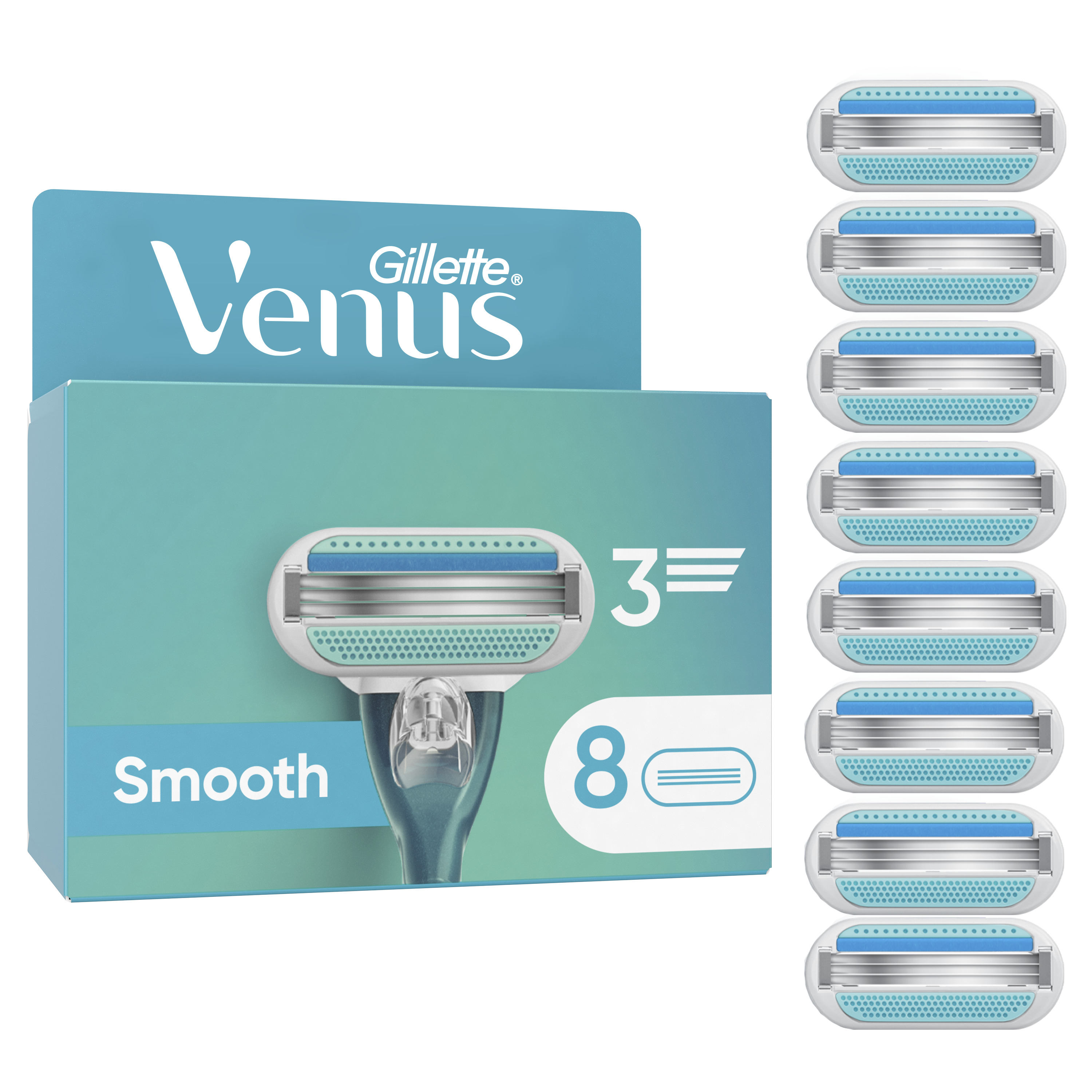Venus - Smooth barberblader for kvinner - Blå/Hvit - 8 stk v:3333729