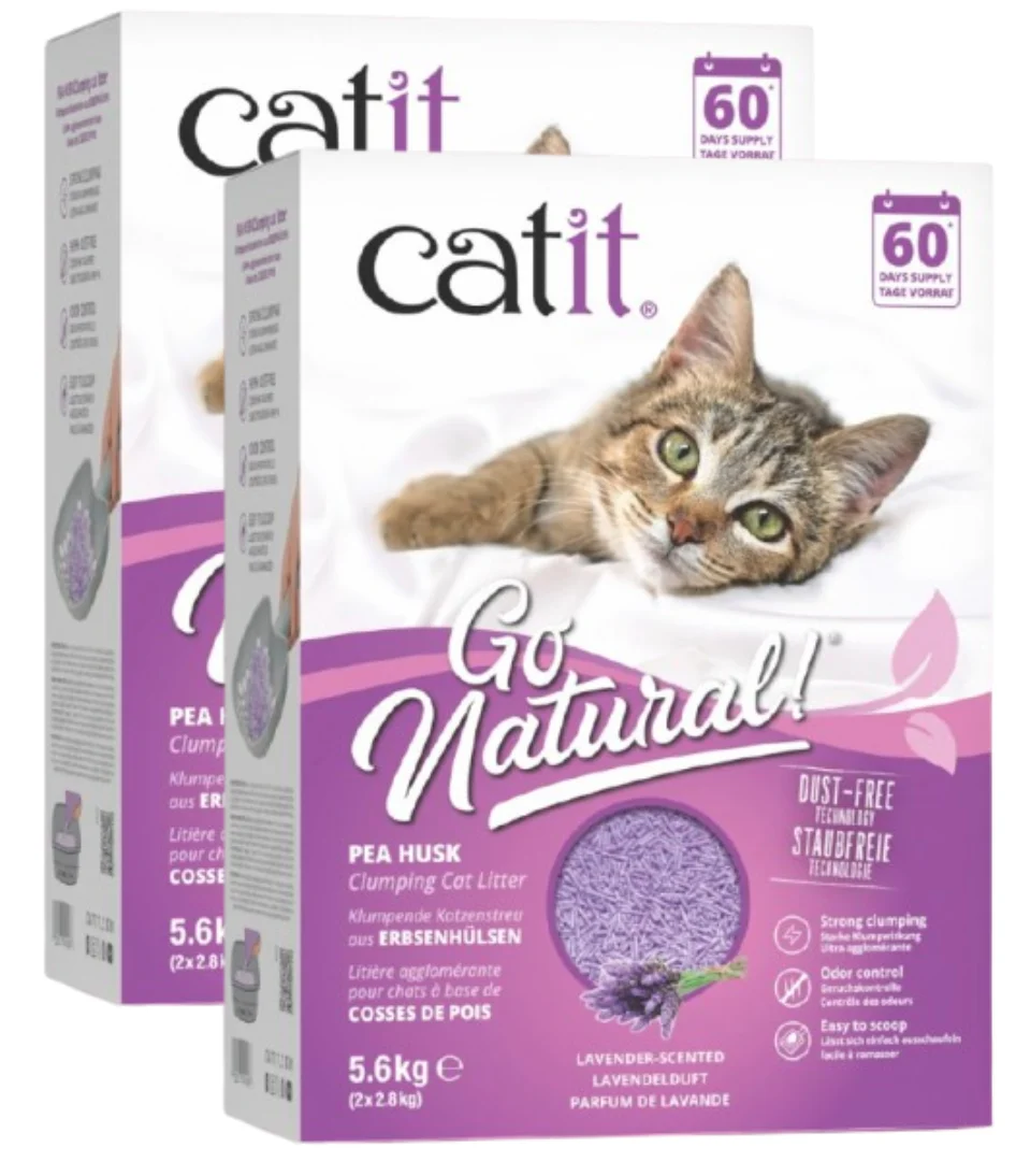 Catit - 2x Go Natural! Pea Husk Pellet Clumping Cat Litter - Lavender Scent - 2 x 2.8kg v:4038092