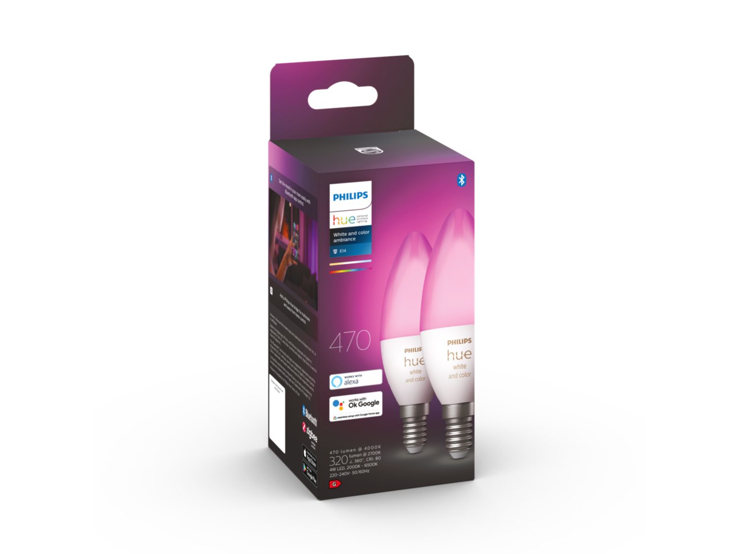 Philips Hue - E14 2-pakning Lyspære - White and Color Ambiance - Gratis frakt v:1506914