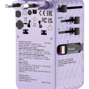 Verbatim – Charge 'n' Travel 70W 2C retractable Universal Travel Adapter Purple – Gratis frakt v:3804953 Verbatim – Charge 'n' Travel 70W 2C retractable Universal Travel Adapter Purple – Gratis frakt v:3804953
