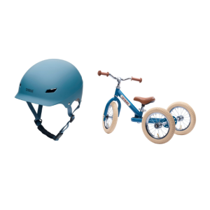 Trybike – 3 wheels Steel + helmet Size XS – Vintage blue (Bundle) – Gratis frakt v:4194202