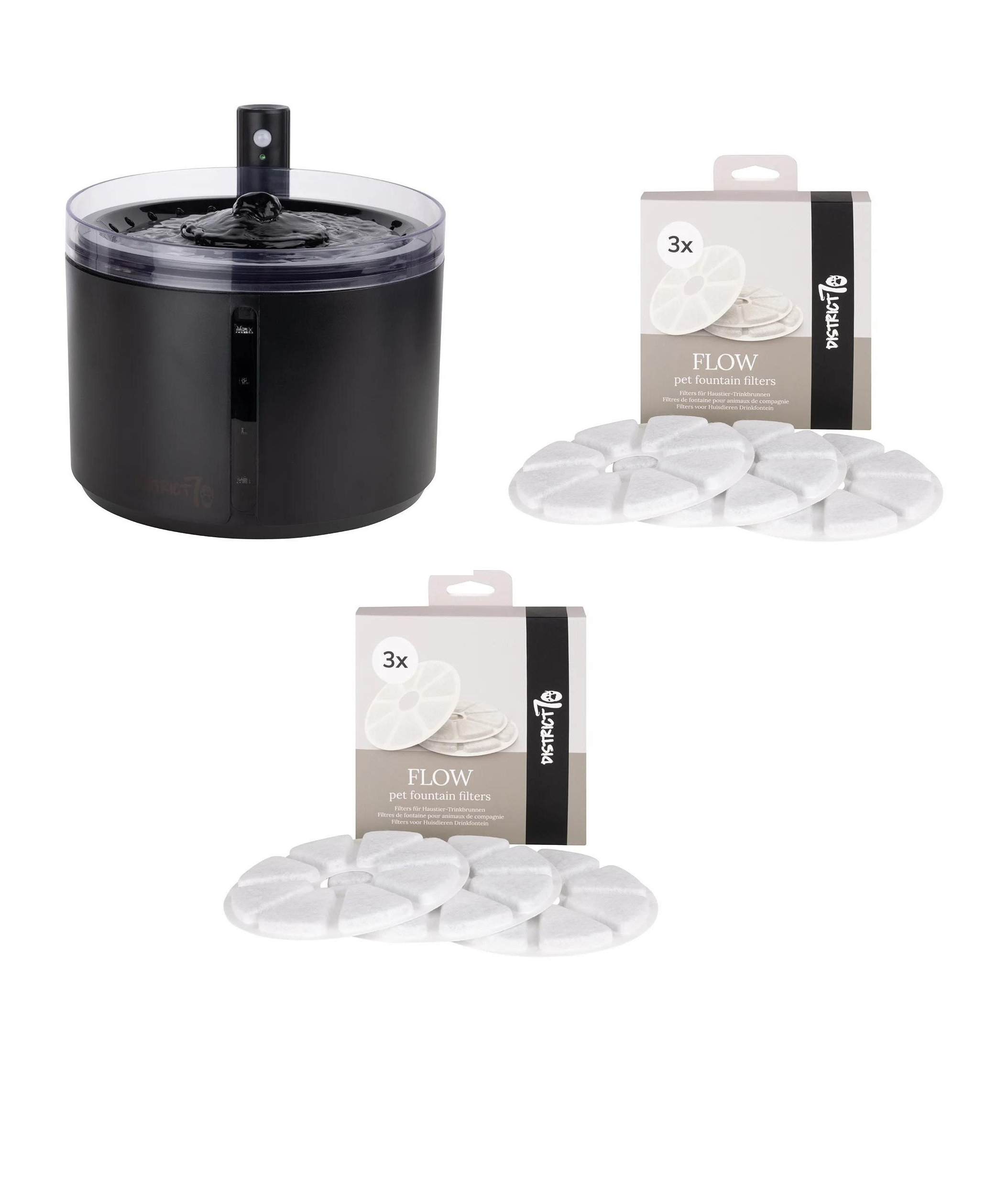 District 70 - FLOW Wireless Drinking Fountain (Black) 2.2 L & FLOW Filter 6pcs - Gratis frakt v:6106596
