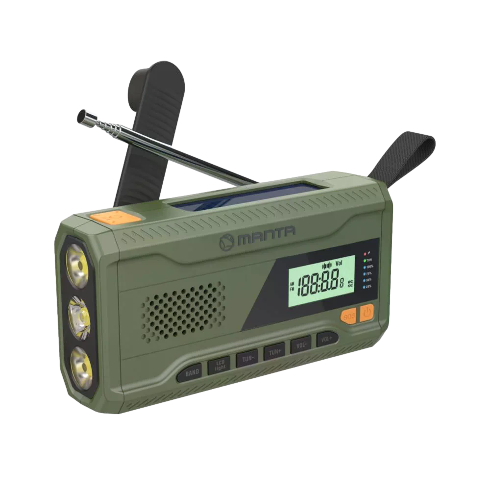 Manta – Bærbar nødsveiv FM-radio, solenergibank, lommelykt v:7231672 Manta – Bærbar nødsveiv FM-radio, solenergibank, lommelykt v:7231672