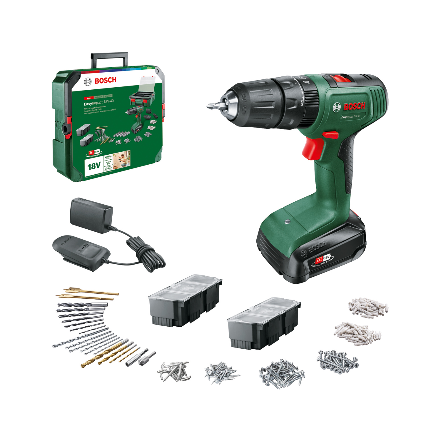 Bosch DIY – EasyImpact 18V-40 (TSR) – Batteri-skruemaskin med SystemBox, Batteri & Lader – Gratis frakt v:4113518 Bosch DIY – EasyImpact 18V-40 (TSR) – Batteri-skruemaskin med SystemBox, Batteri & Lader – Gratis frakt v:4113518