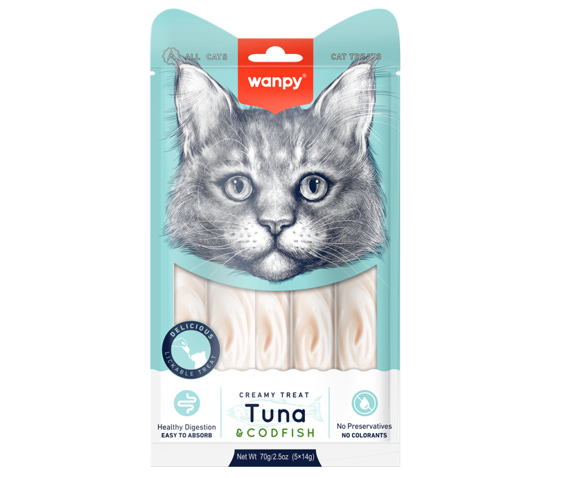 wanpy - Wanpy Cat Creamy Lickable Treat - Tuna & Codfish 70g (5x14g) - 70g (5x14g) v:6816820