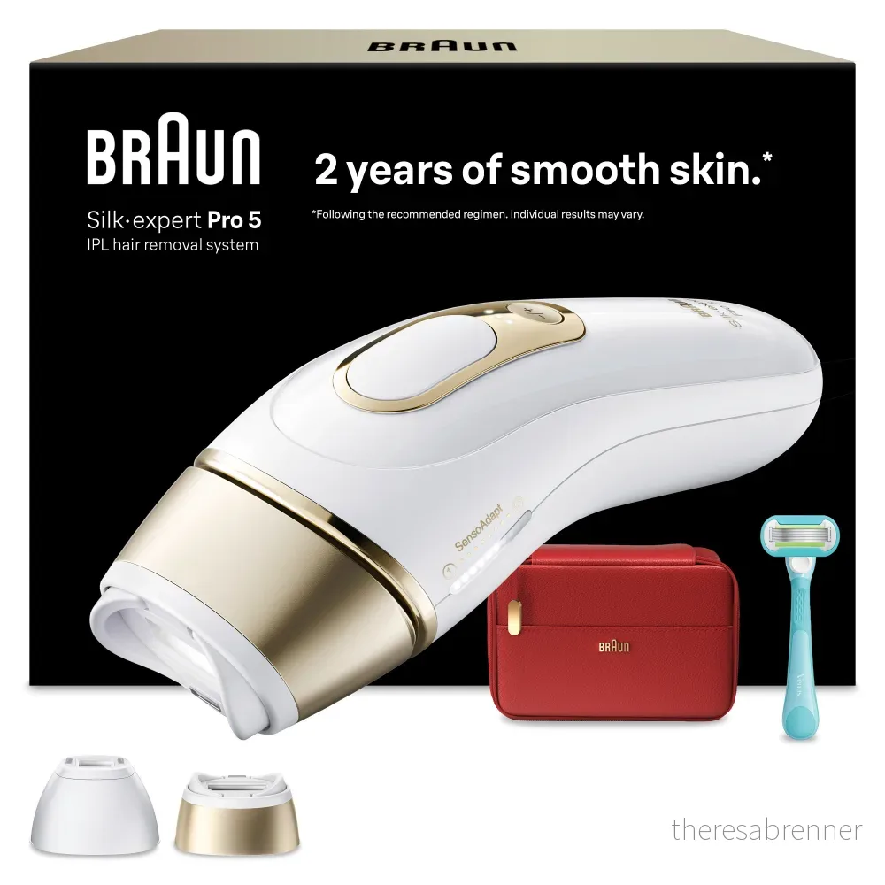 Braun - IPL Silk-Expert Pro 5 Hårfjerning hjemme - 2 hoder - PL5221 - White/Gold - Gratis frakt v:6514883