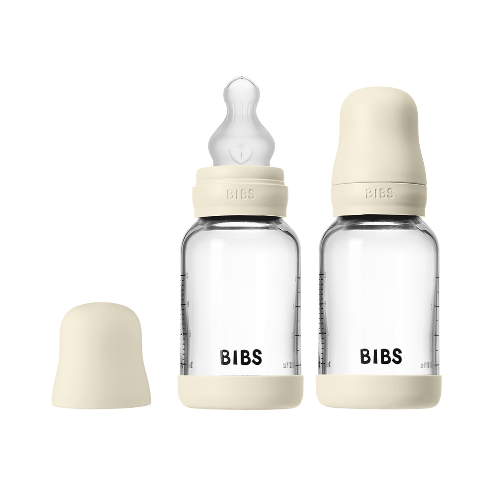 BIBS - Glass Baby Bottle Round Silicone 2 Pack - Ivory - 120 ml v:7448672