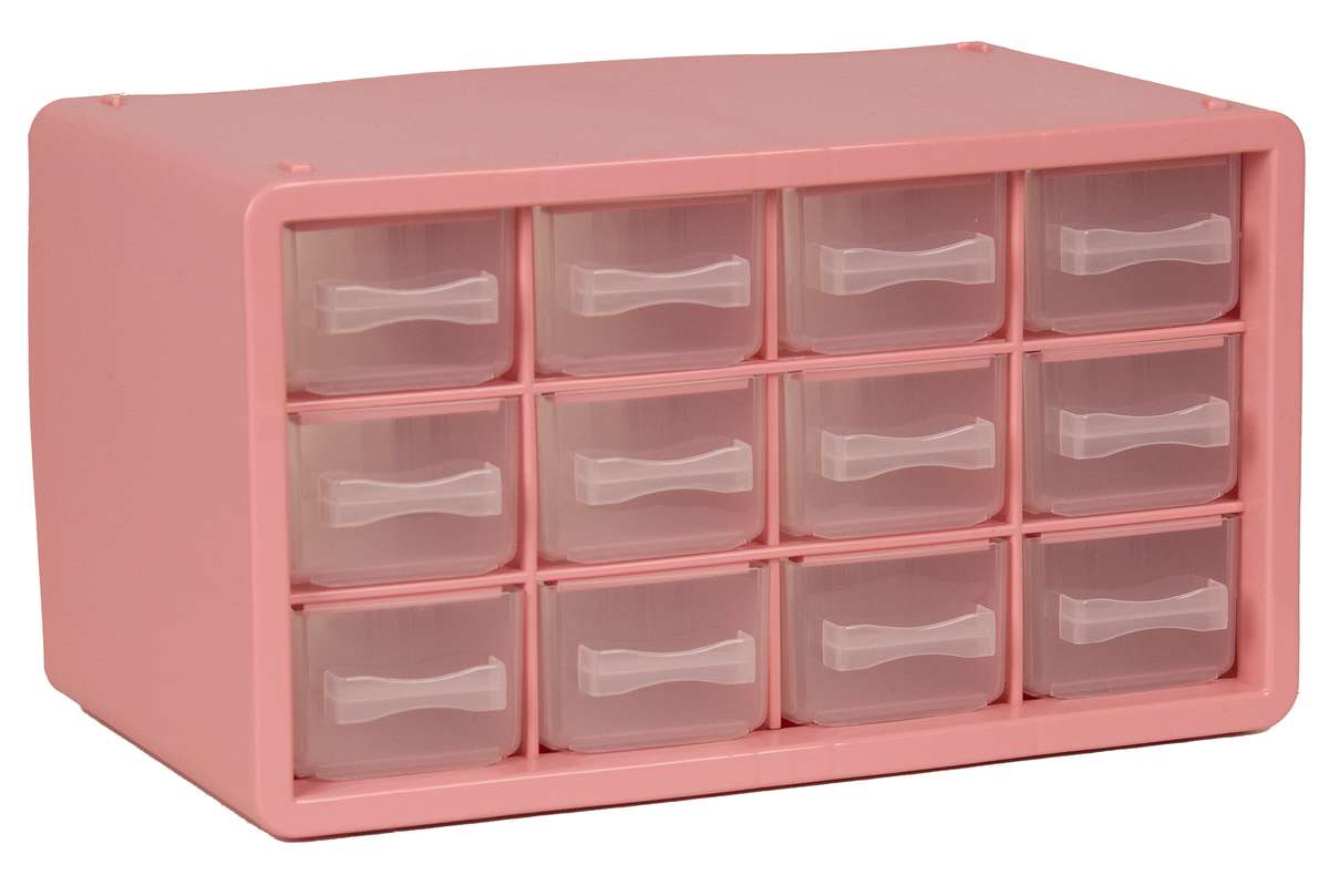 Raaco - Storage Box with 12 Drawers - Pink - 14.2 x 24.8 x 14.9 cm v:3947963