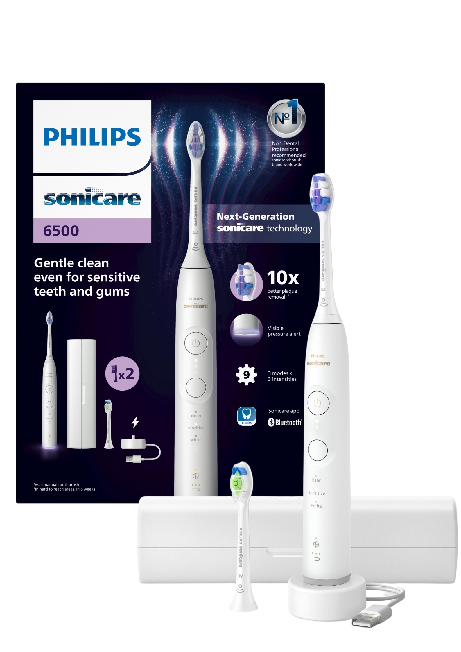 Philips – Sonicare Elektrisk Tannbørste Serie 6500 – Hvit - Gratis frakt v:5084670