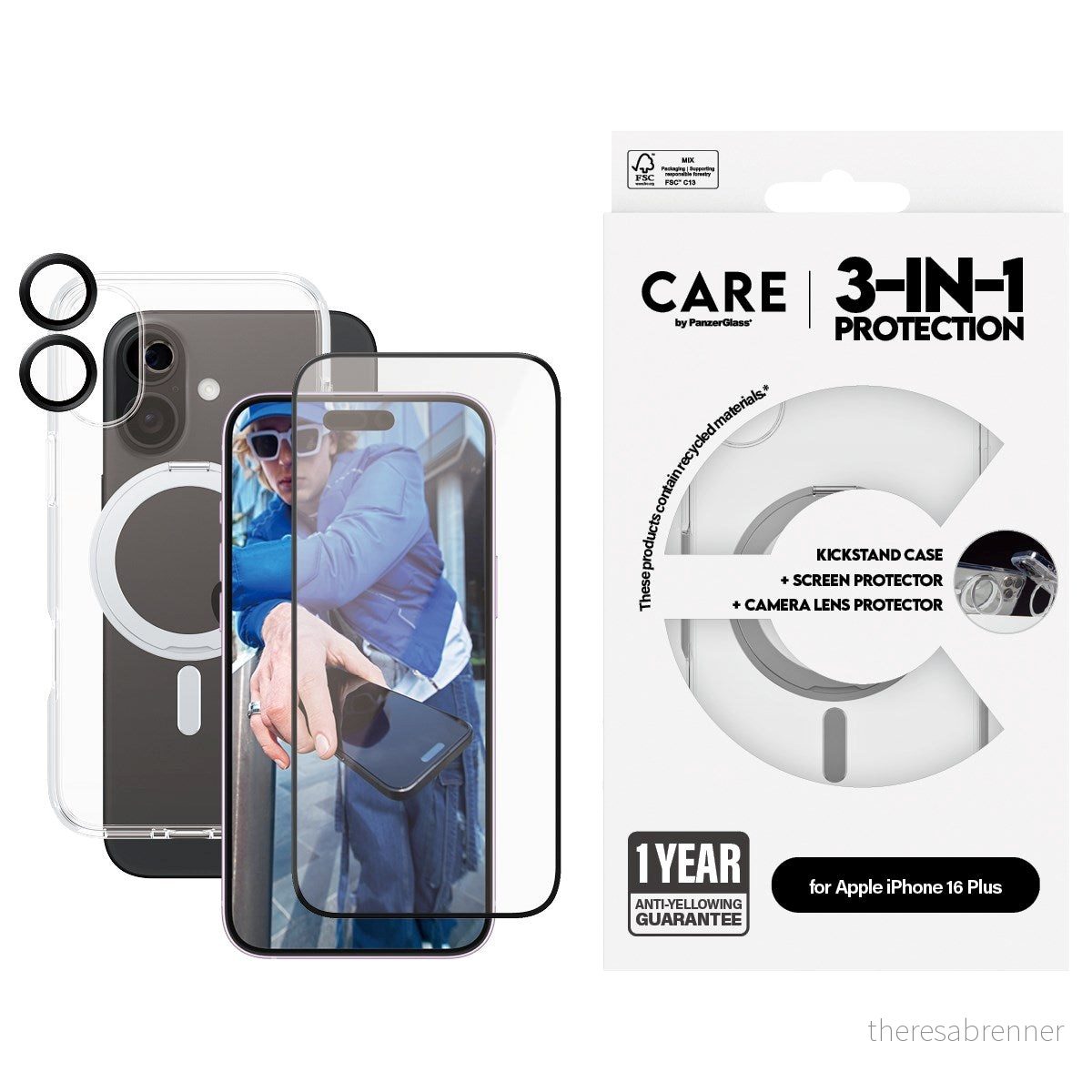 CARE by PanzerGlass - Feature 3-in-1 Ceramic Bundle - iPhone 16 Plus - Gratis frakt v:9161187