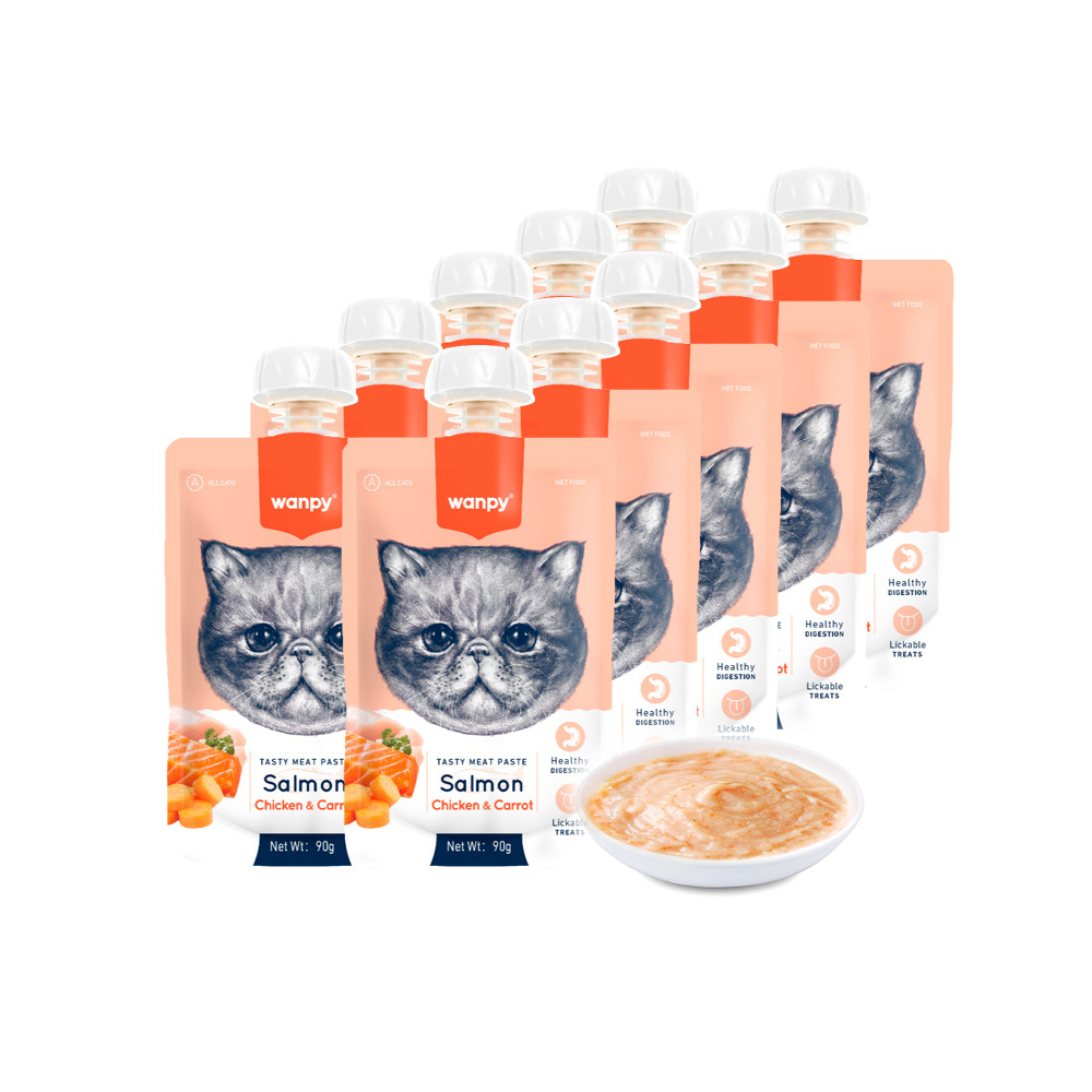 wanpy - 10 x Cat Tasty Meat Paste - Salmon with Chicken & Carrot 90g - 900gr total v:4149229