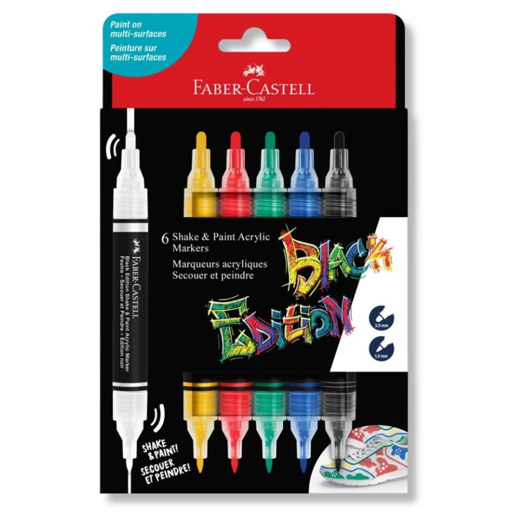 Faber-Castell – Black Edition Shake & Paint Acrylic Markers Set of 6 (Classic Colours) (285507) v:2241113 Faber-Castell – Black Edition Shake & Paint Acrylic Markers Set of 6 (Classic Colours) (285507) v:2241113