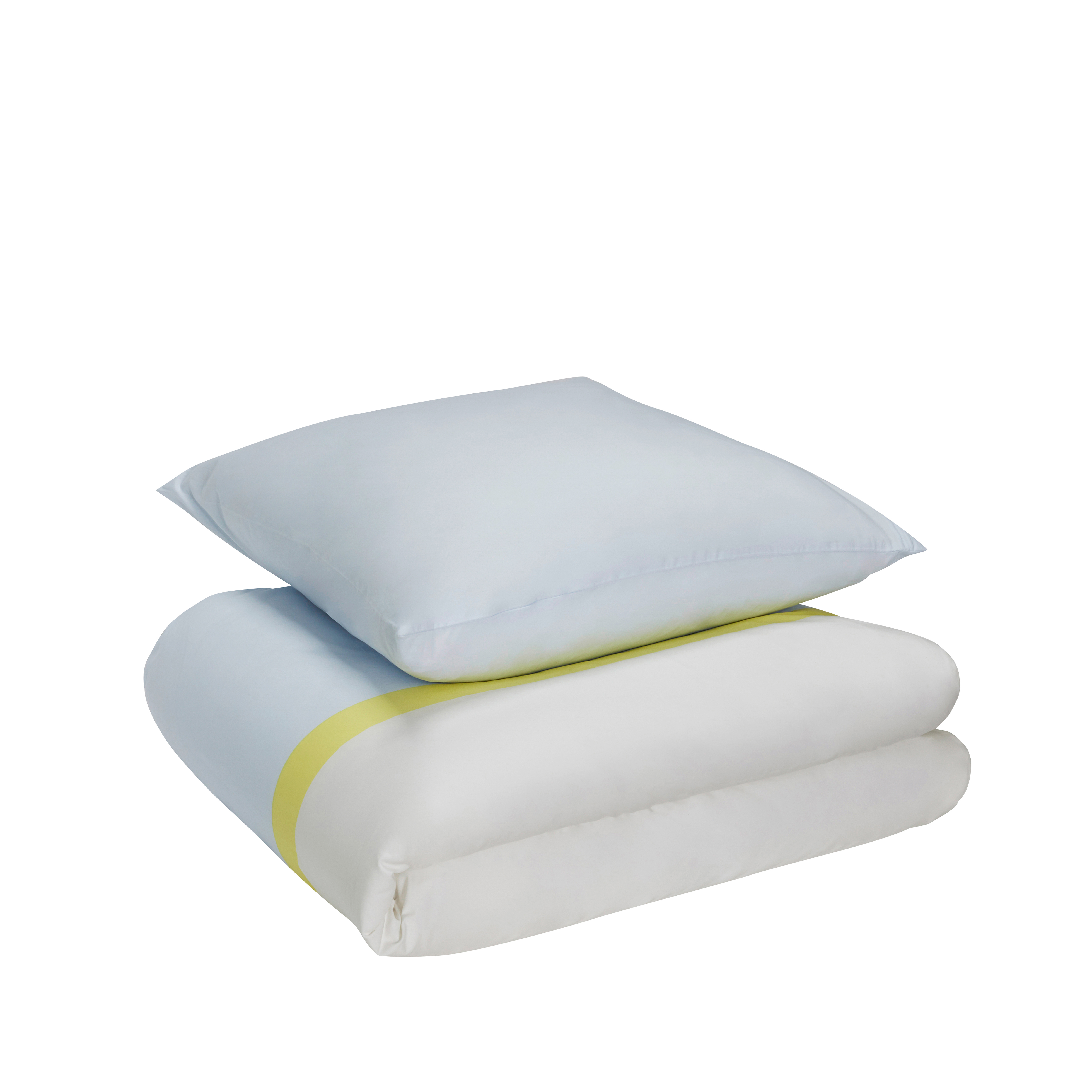 Hübsch – Block Bed Linen – Light blue/Multicolour – 60×63, 140x220cm – Gratis frakt v:7557434