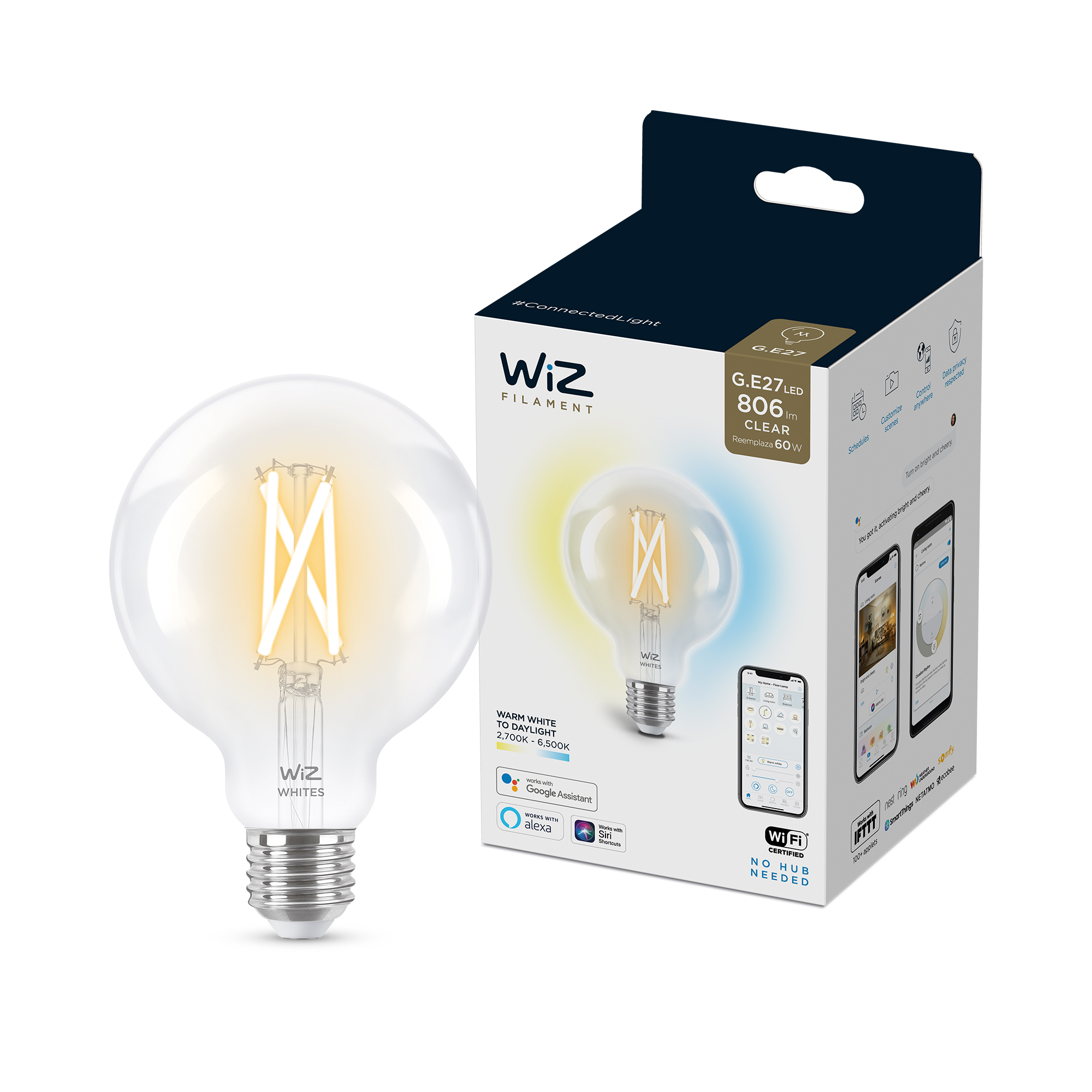 WiZ - G95 Clear Globe E27 Tunable Filament - Smart Home v:8215922