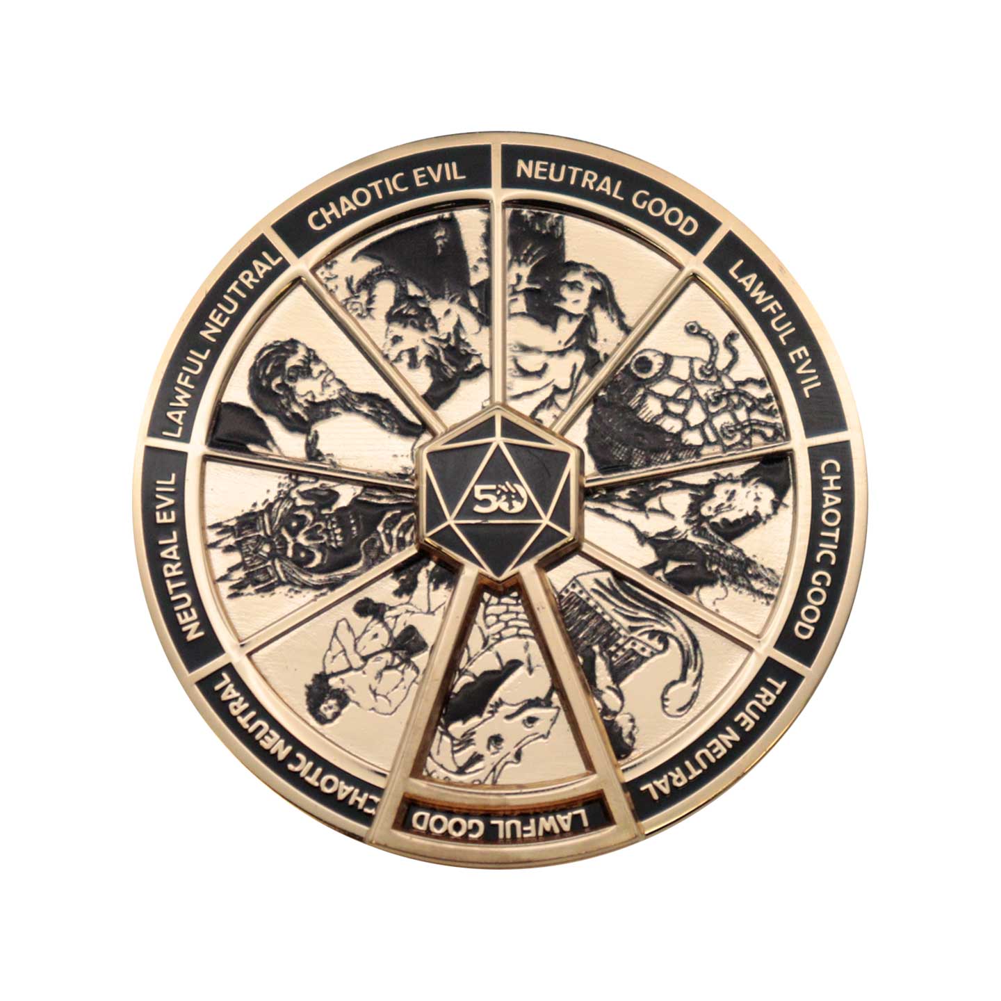 Dungeons & Dragons 24k Gold Plated Alignment Spinner Pin Badge v:7451579