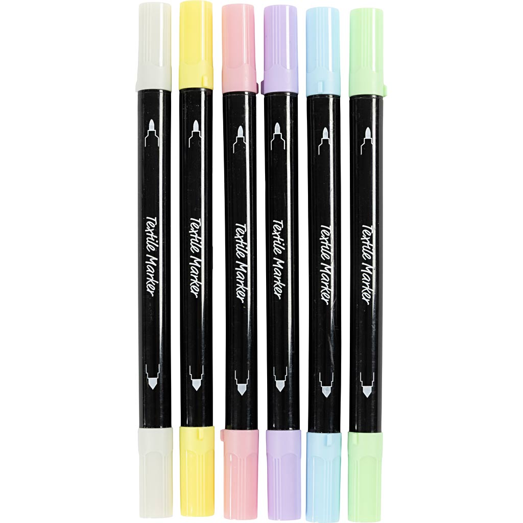 Creativ Company – Tekstiltusjer, strek 2,3+3,6 mm, pastellfarger, 6 stk./ 1 pk. v:7342859