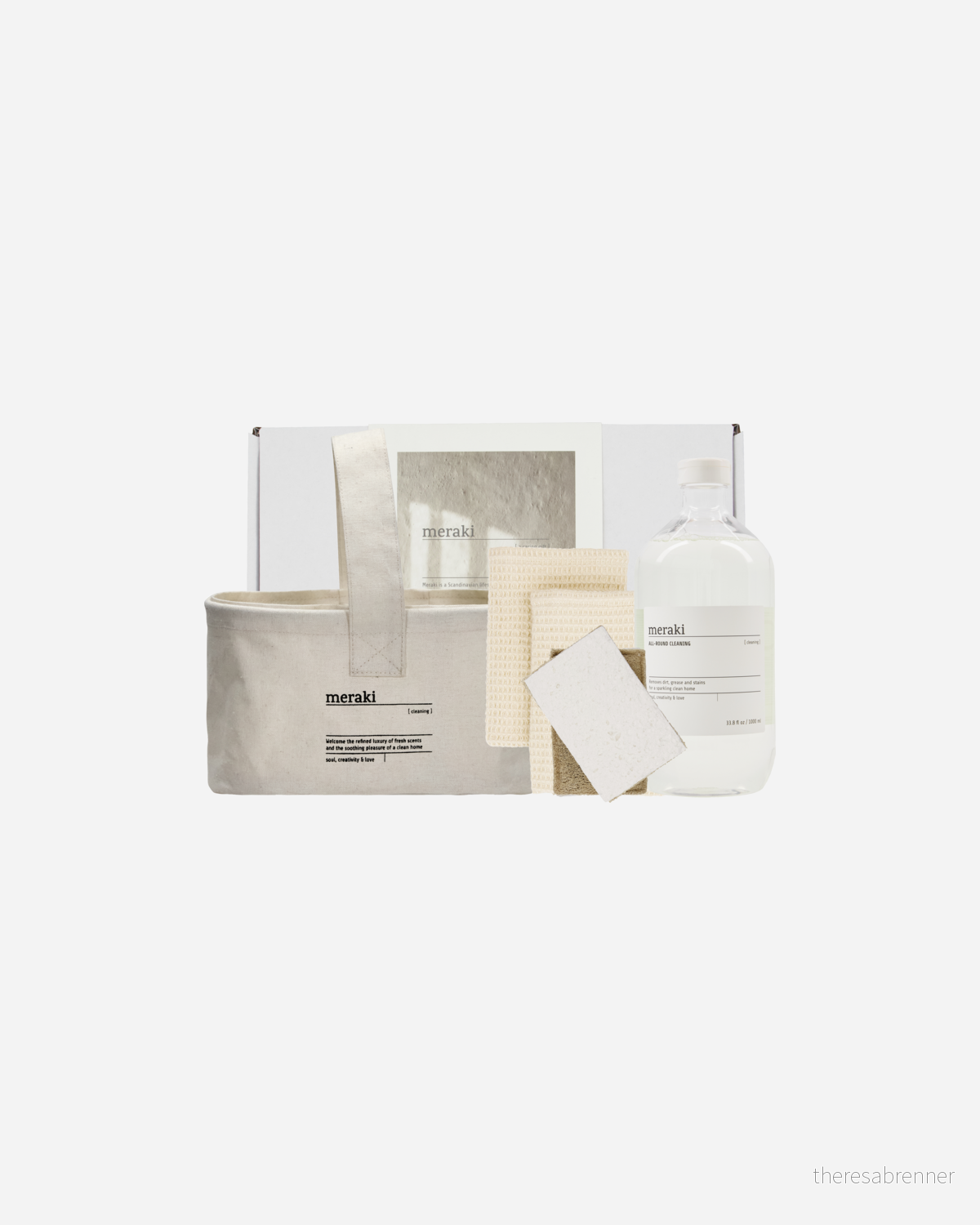 - Gift Box with Basket, Dish Cloth, Sponge & All-Round Cleaner - Beige/White - 1000 ml, 32x23x13.5 cm - Gratis frakt v:1385434