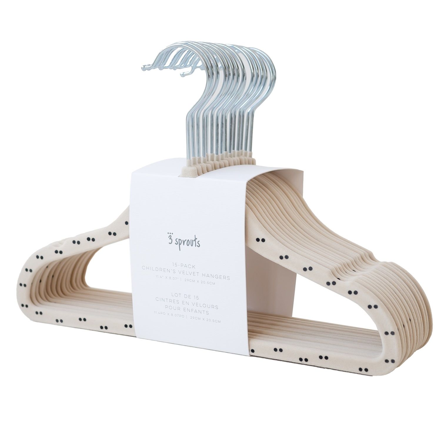 3 Sprouts – Fløyelsbøyler (15 stk.) – Double dot beige – 20.5 x 29 cm v:2271916