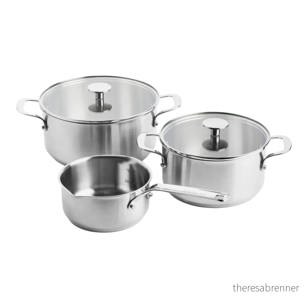 KitchenAid - Stainless Steel Sheet Set: Casserole 20cm with lid, Casserole 24cm with lid, Saucepan 16cm (all uncoated) - Silver - Gratis frakt v:7260813
