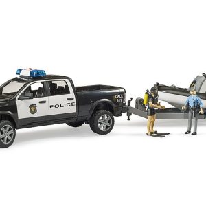 Bruder – RAM 2500 Police Pickup with L+S Module, trailer and boat (02507) – Gratis frakt v:1885926