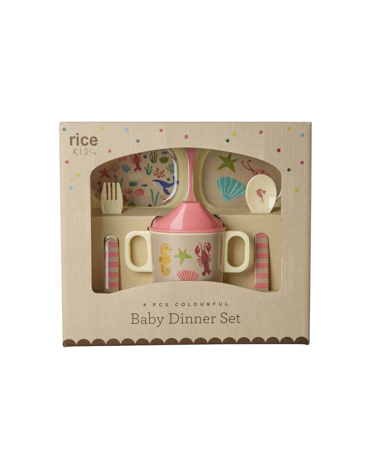 Rice - Melamine Baby Dinner Set - Coral Ocean Print - 4 pcs v:2532760