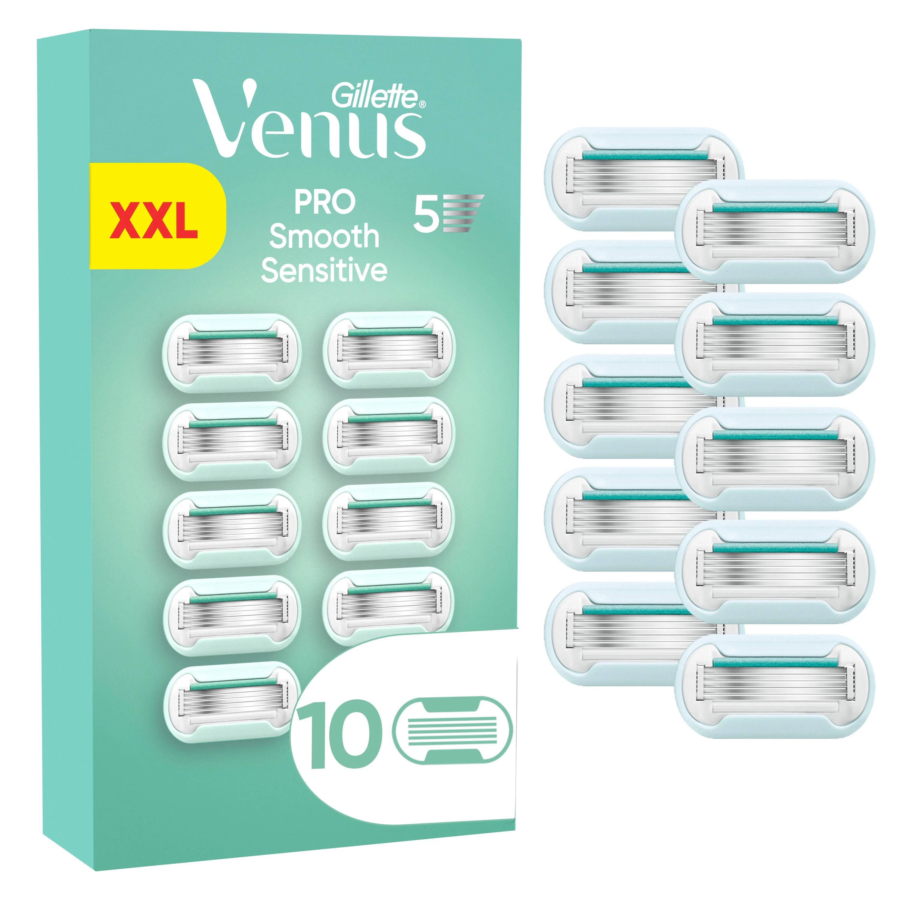 Venus - Pro Smooth Sensitive barberblader - For sensitiv hud - Grønn/Hvit - 10 stk - Gratis frakt v:7147174