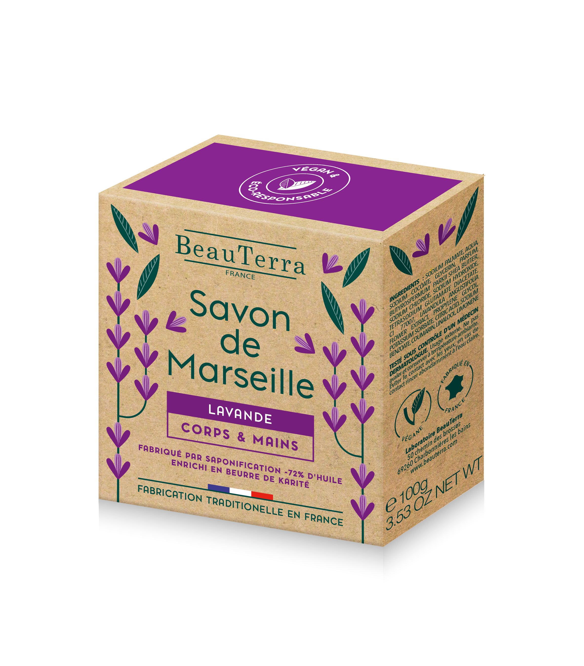 BeauTerra - Marseille Solid Soap - Lavander - 100 v:5958442
