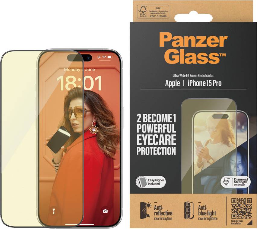 PanzerGlass - Eyecare Screen Protector iPhone 15 Pro - Ultra-Wide Fit m. EasyAligner v:9215108