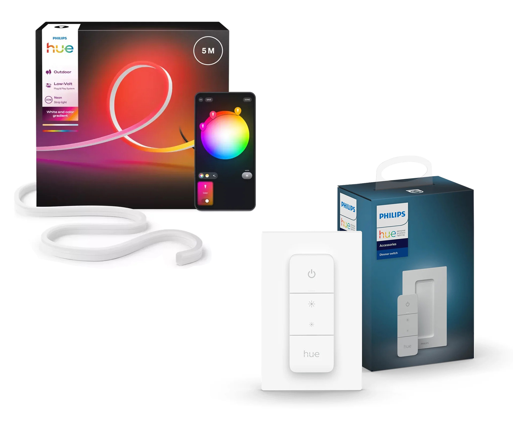 Philips Hue Neon Outdoor LED Strip 5 m + Dimmer Switch – Flexible Gradient Smart Lighting - Bundle - Gratis frakt v:5895428