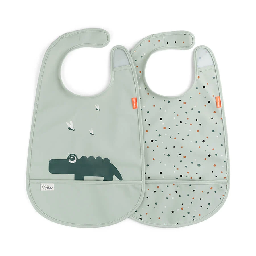 Done by Deer – Bib with Velcro 2-pack Croco – Green – 42 x 26,5 cm v:3984620