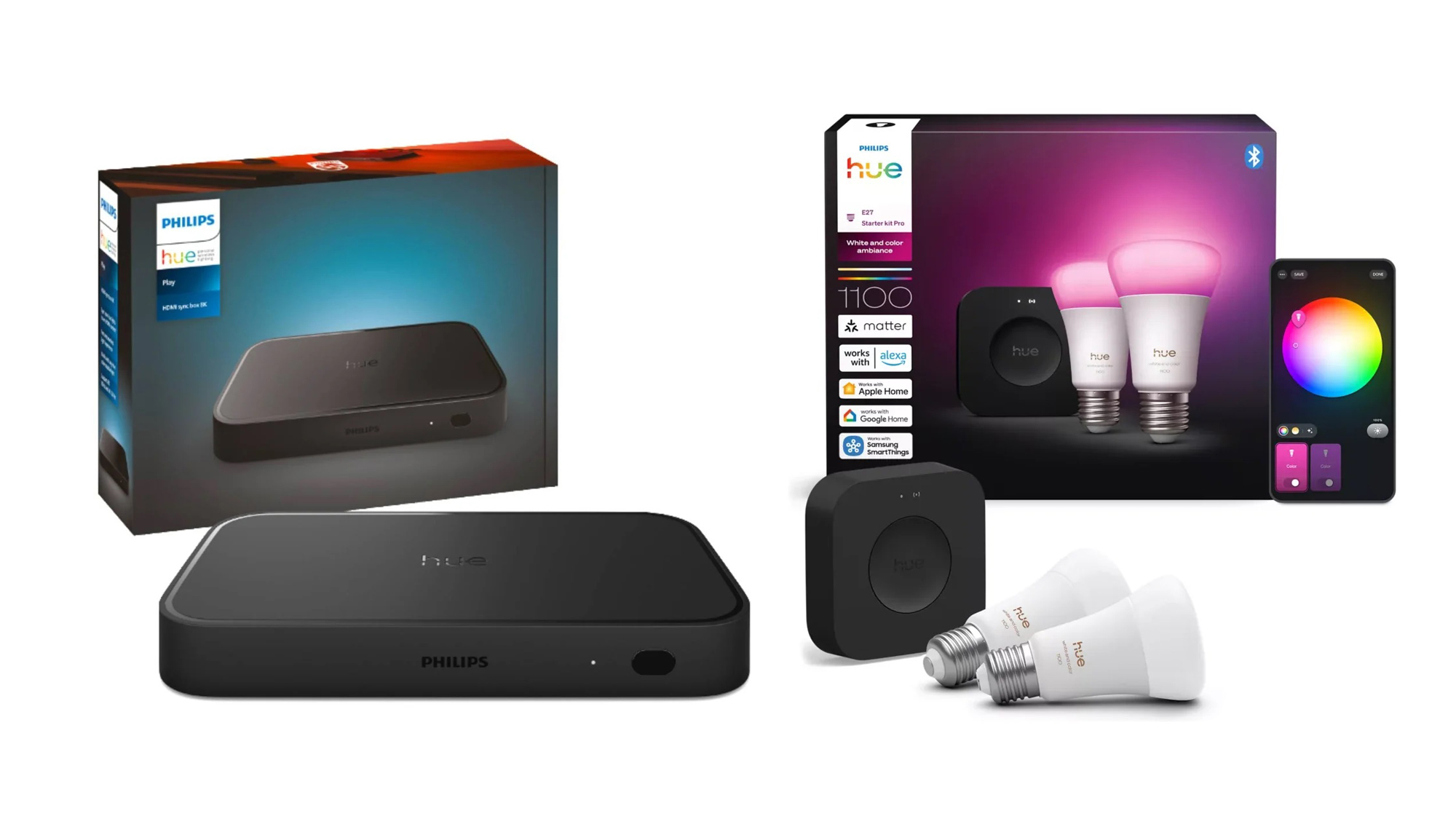 Philips Hue Sync Box Gen 2 + A60 2KIT Pro + Hue Bridge Pro – Komplett Lyssett - Gratis frakt v:6234629