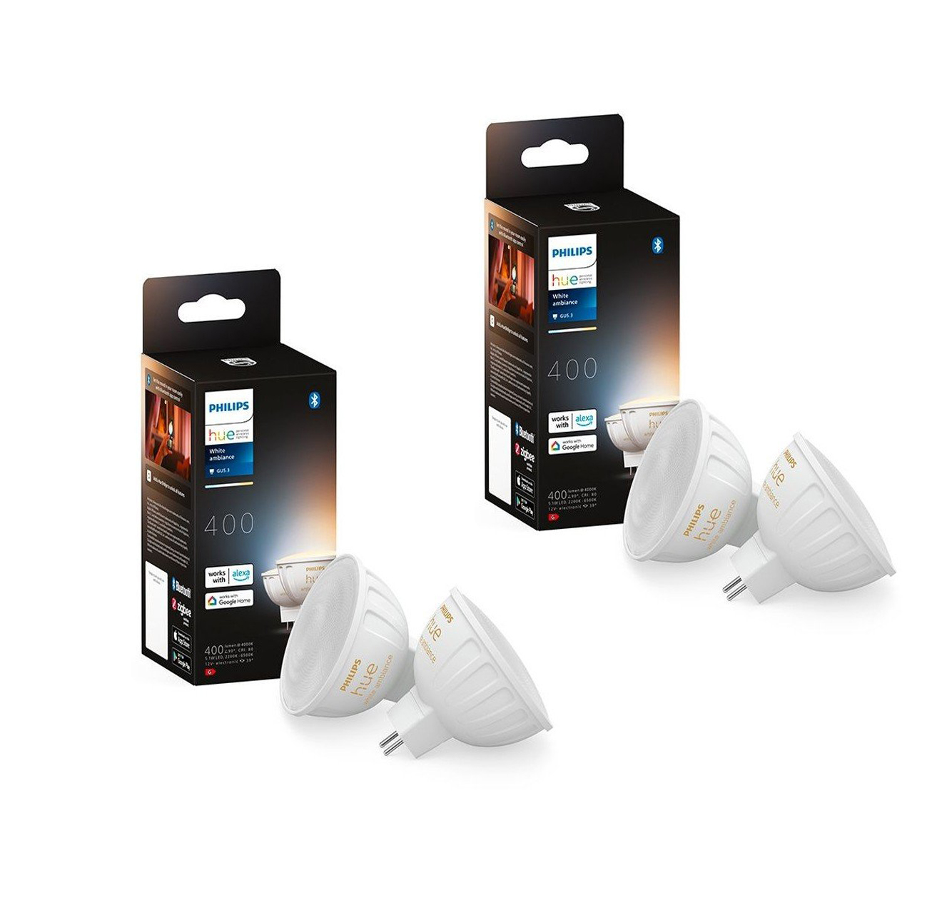 Philips Hue 2x White Ambiance MR16 Smart Spotlights – 2-Pack 4 pcs - bundle - Gratis frakt v:5331935
