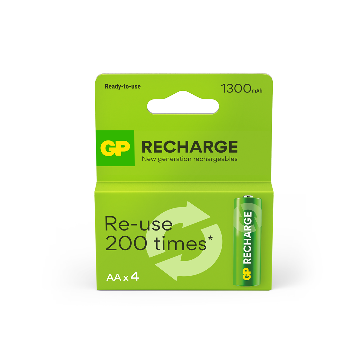 GP – Recharge Rechargeable Battery, Size AA, 1300 mAh, 4-pack v:5056229 GP – Recharge Rechargeable Battery, Size AA, 1300 mAh, 4-pack v:5056229