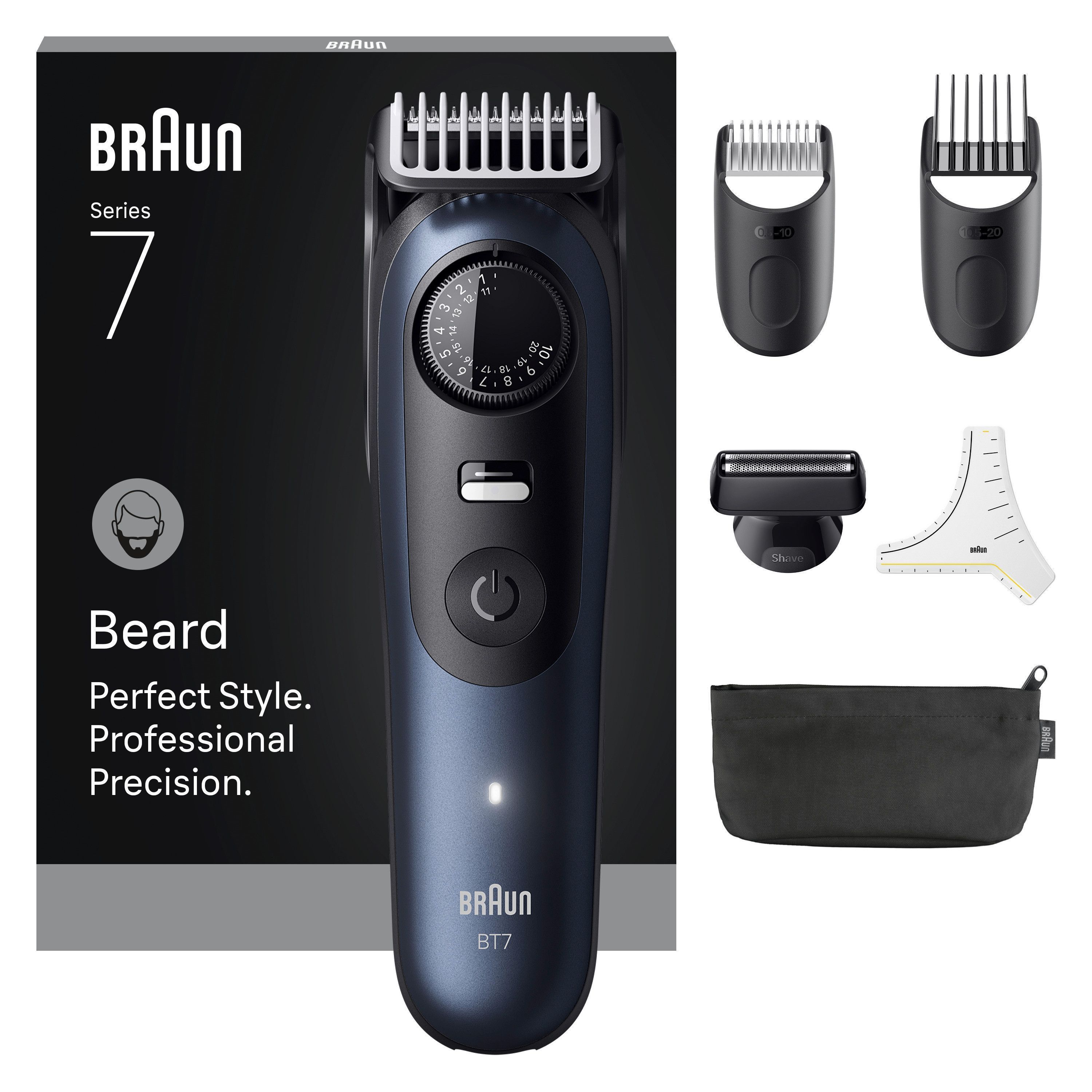 Braun - Skjeggtrimmer Series 7, +6 Barberingsverktøy, BT7520 - Black / Deep Blue - Gratis frakt v:4072414