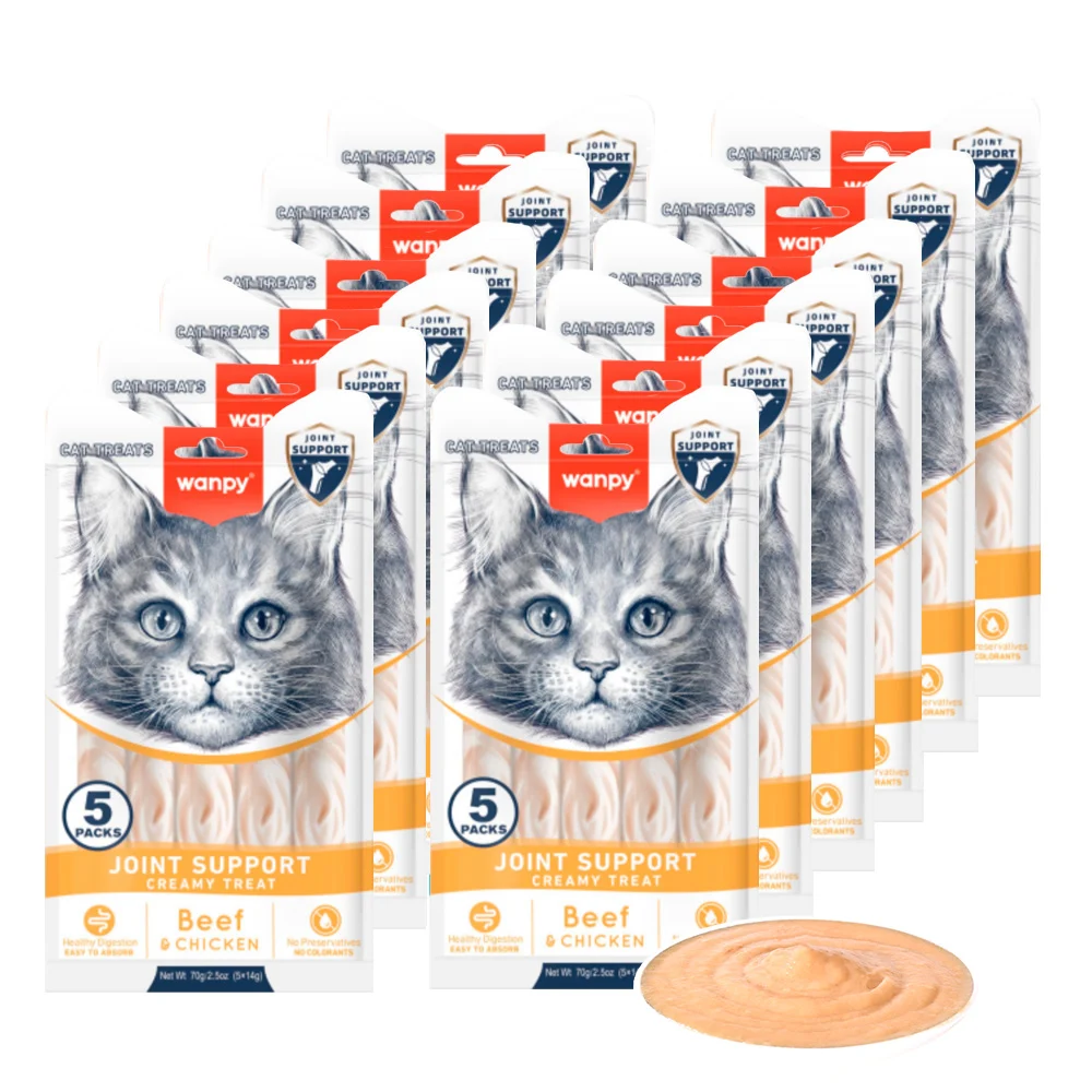 Wanpy - Cat Functional Creamy Lickable Treat Joint Support Beef & Chicken 70g (5x14g) - Bundle v:1634099