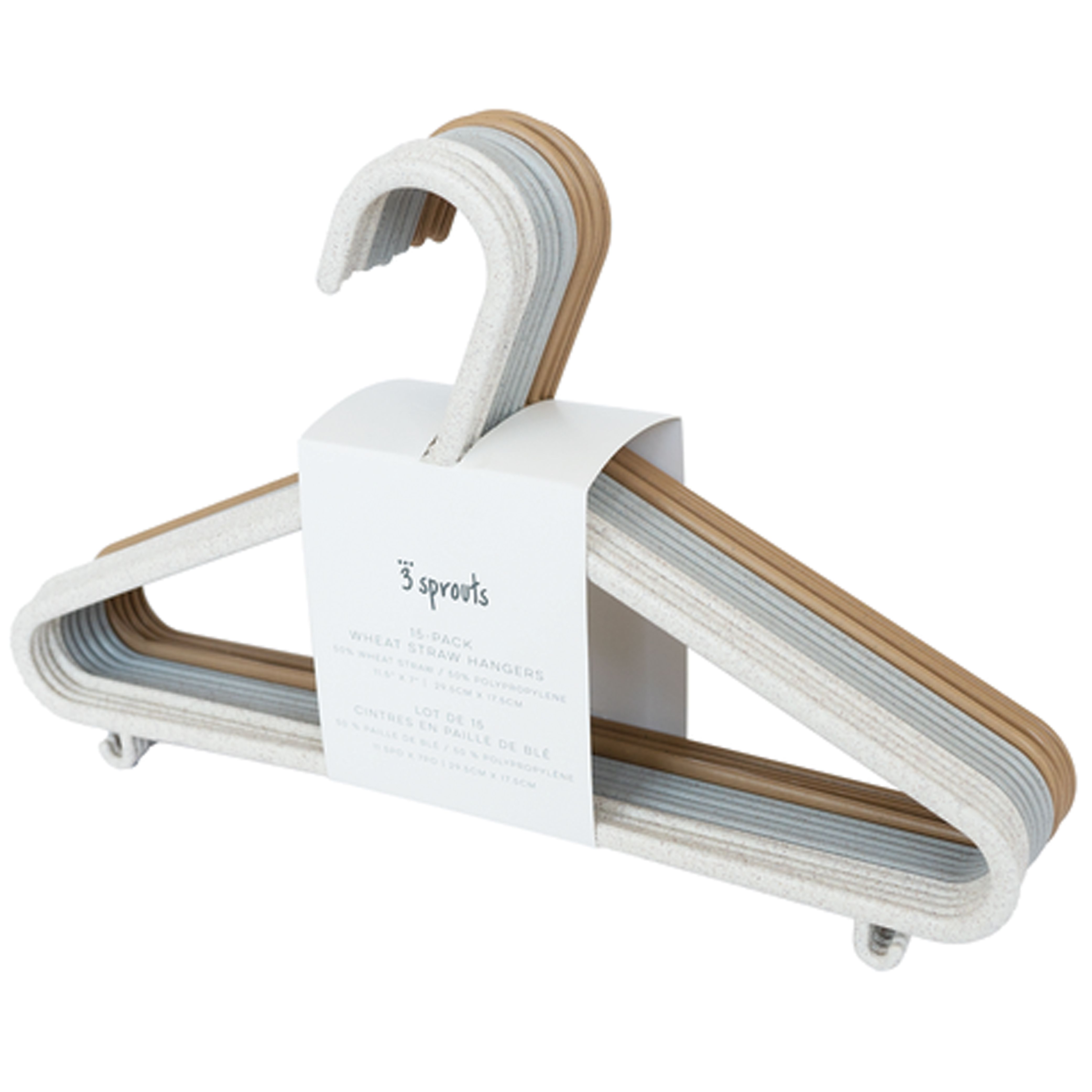 3 Sprouts - Wheat Straw Hanger (set of 15) - Cream/Gray/Brown - 20.5 x 29 cm v:2867609