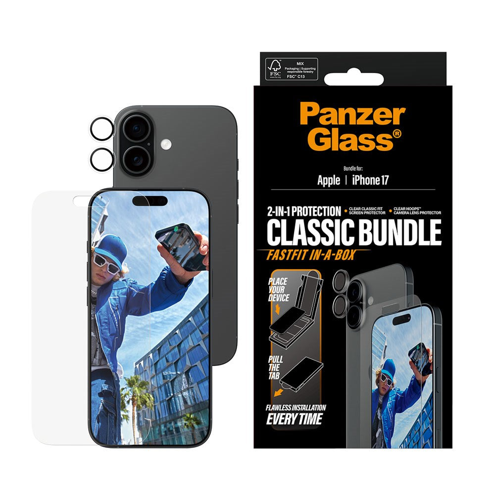 PanzerGlass - 2-i-1 Classic Bundle - iPhone 17 - med FASTFIT IN-A-BOX v:4677703