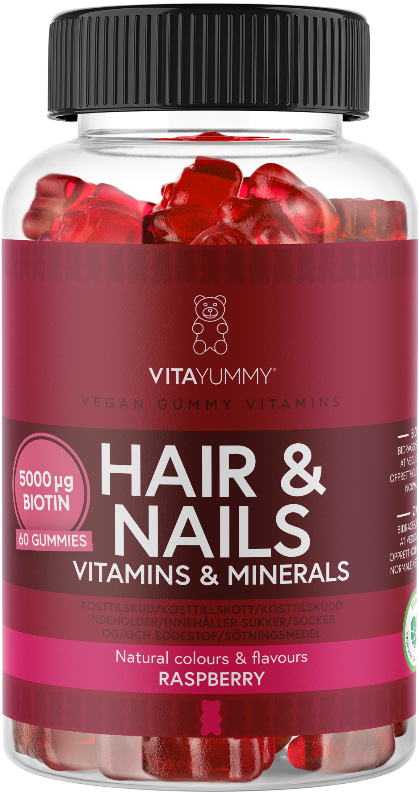 VitaYummy - Hair & Nails Vitaminer Raspberry 60 Pcs v:3039580