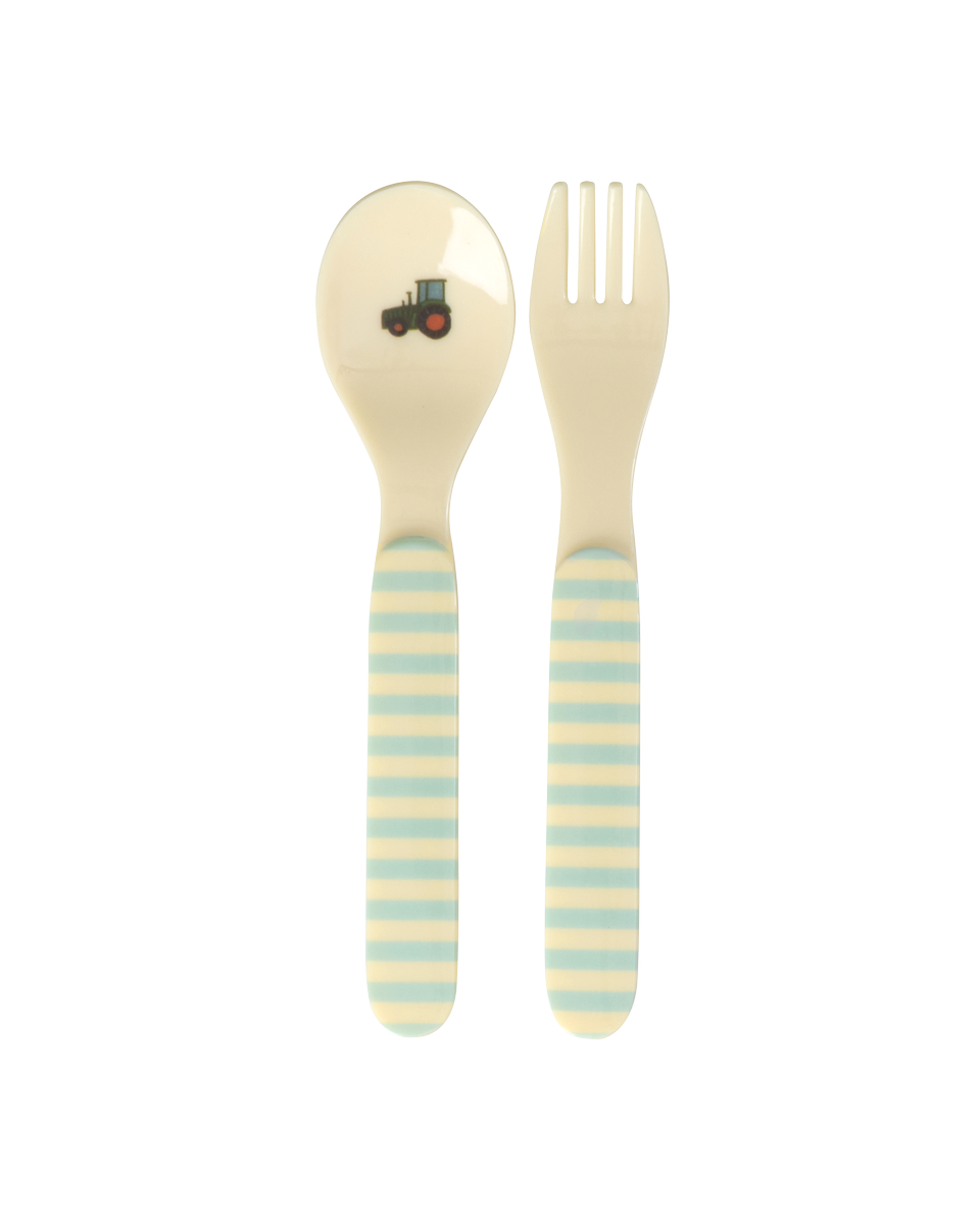 Rice - Kids Melamine Spoon and Fork with ABC Print - Blue v:9868175